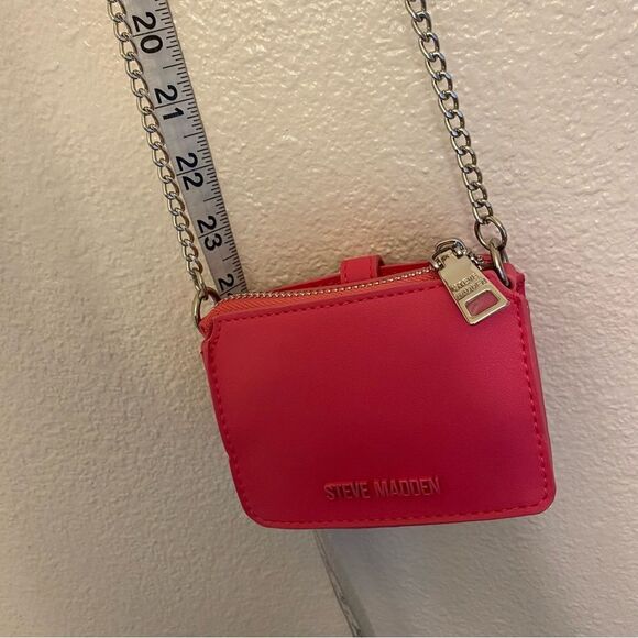 Steve Madden hot pink faux leather purse chain crossbody mini wallet NEW 4x5 - Picture 8 of 11